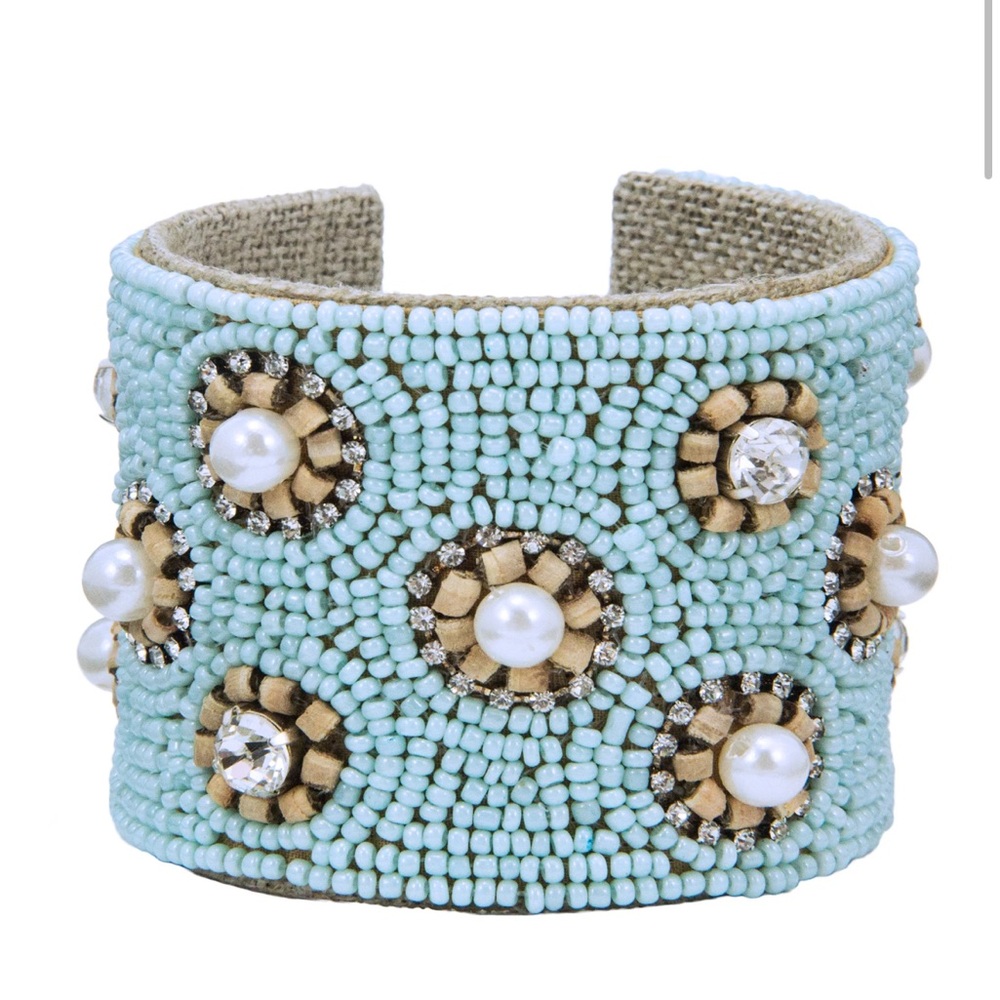 Elegant Sam DuPont Beaded Cuff Bracelet with Pearls